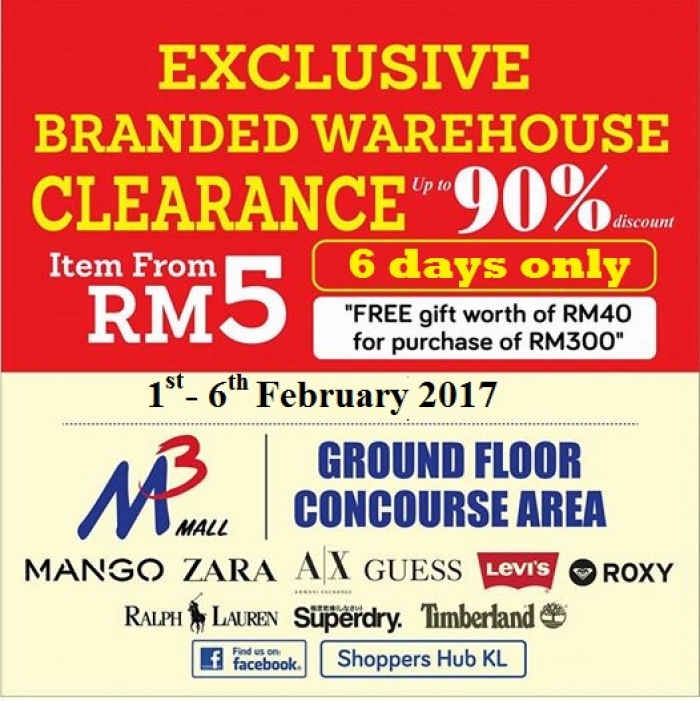 Exclusive Branded Warehouse Sale @   M3 Mall, Kuala Lumpur