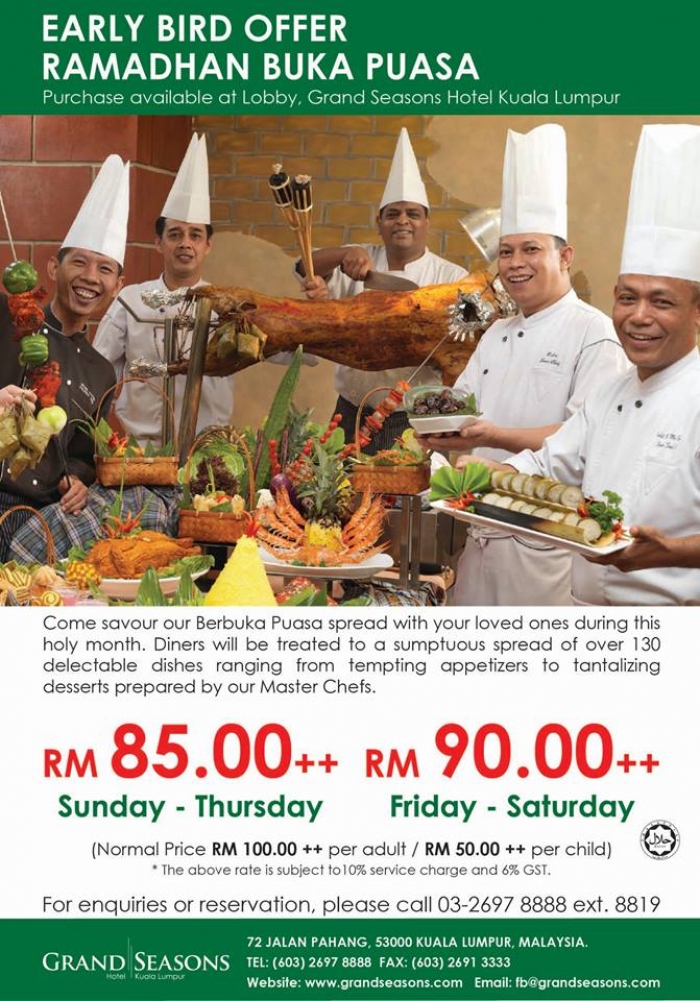Ramadan Dinner Buffet @ Grand Seasons Hotel from RM90