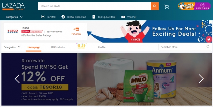 Get 12% OFF When You Spend RM150 or More In Tesco Store @ Lazada / Shopee