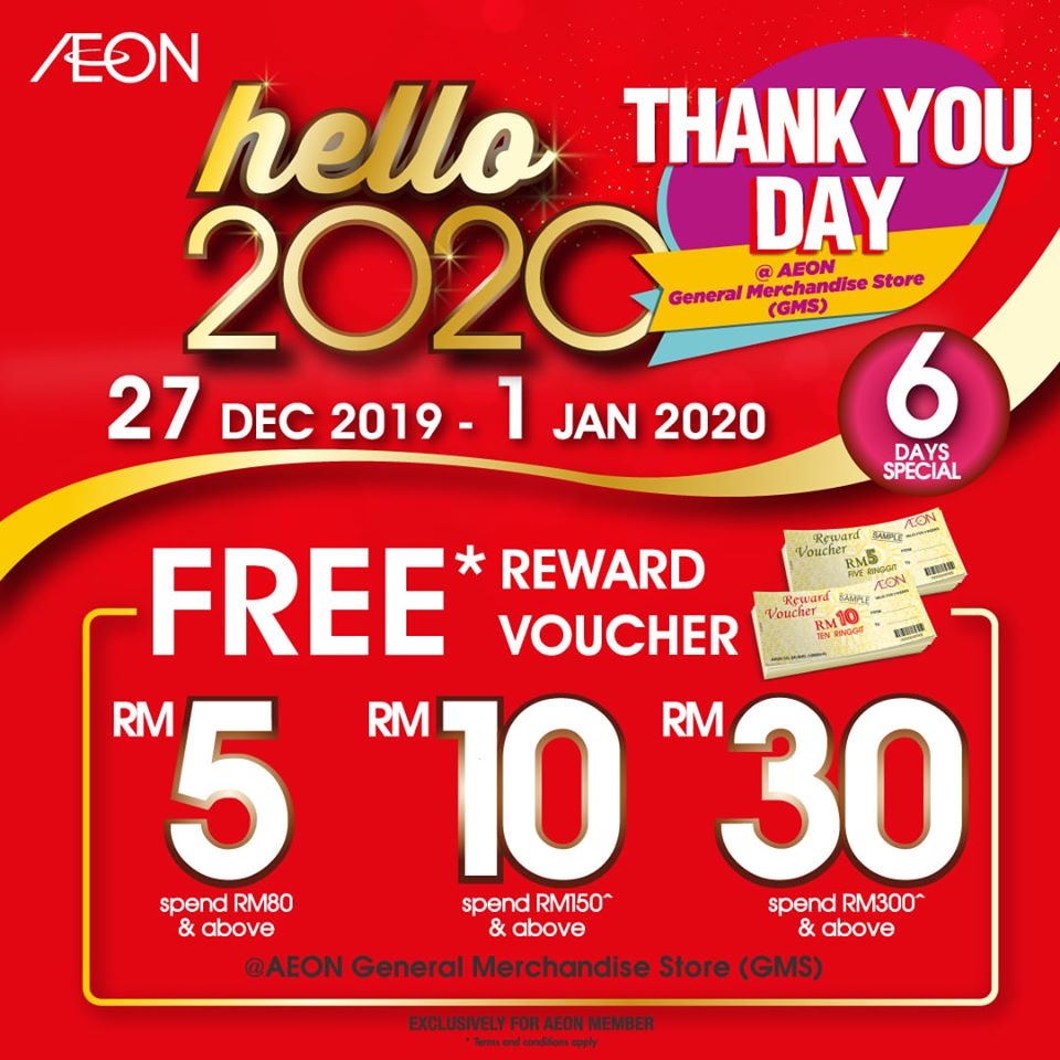AEON Hello 2020 Thank You Day Sale - Free Voucher on Purchase
